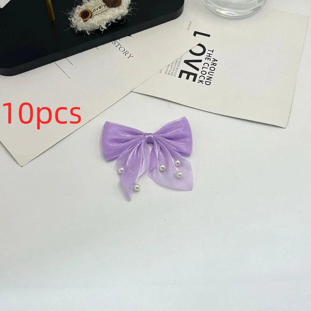 10-Pack Pearl Beaded Bow Appliques – Satin Tulle DIY Patches