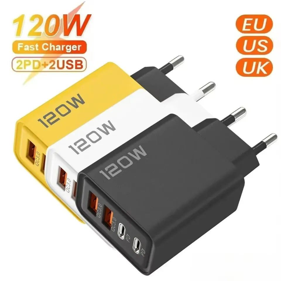 4-Port 120W USB-C PD Fast Charger – Quick Charge 3.0 Adapter