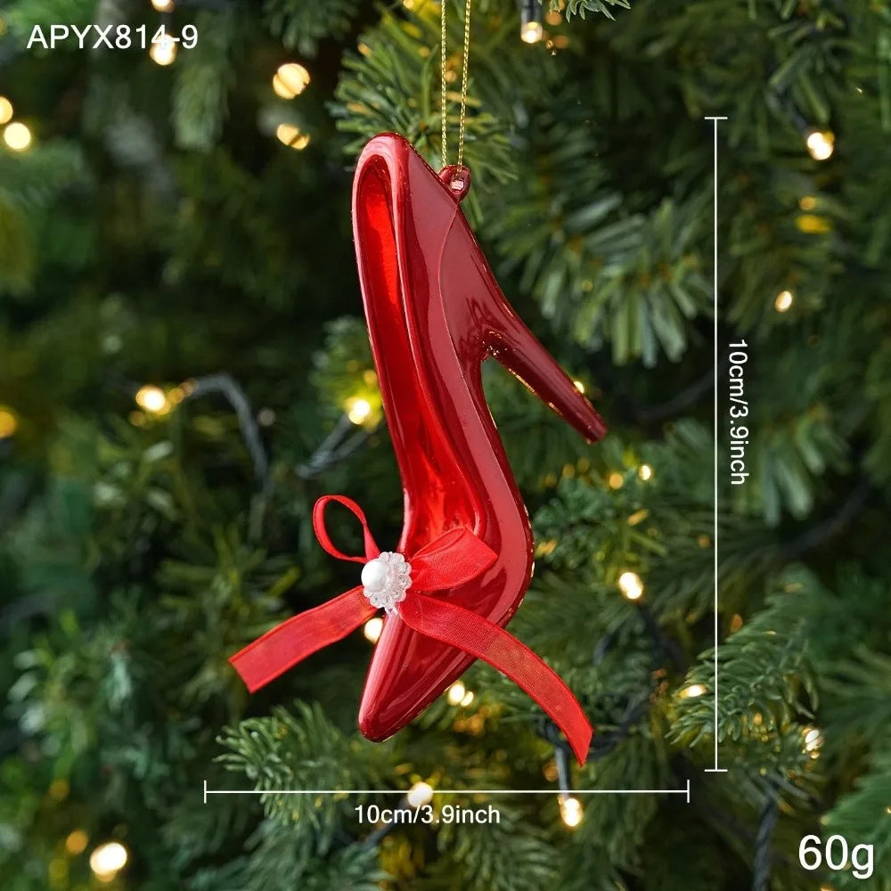 Red Novelty Christmas Ornaments – Glossy Plastic Hanging Pendants