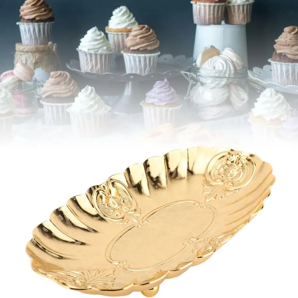 Gold Metal Oval Serving Tray – Rustproof Stackable Platter