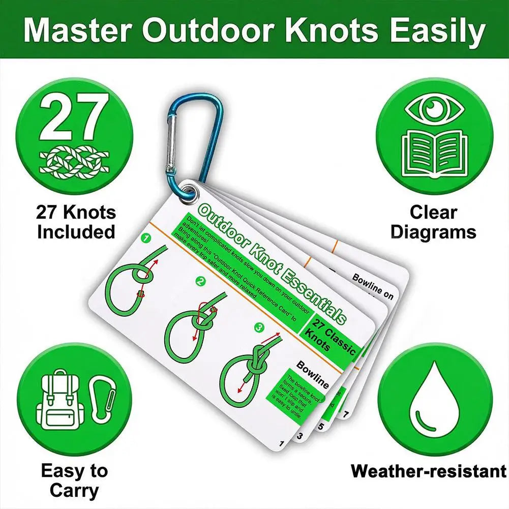 Waterproof Knot Guide Cards & Mini Carabiner – 27 Knots