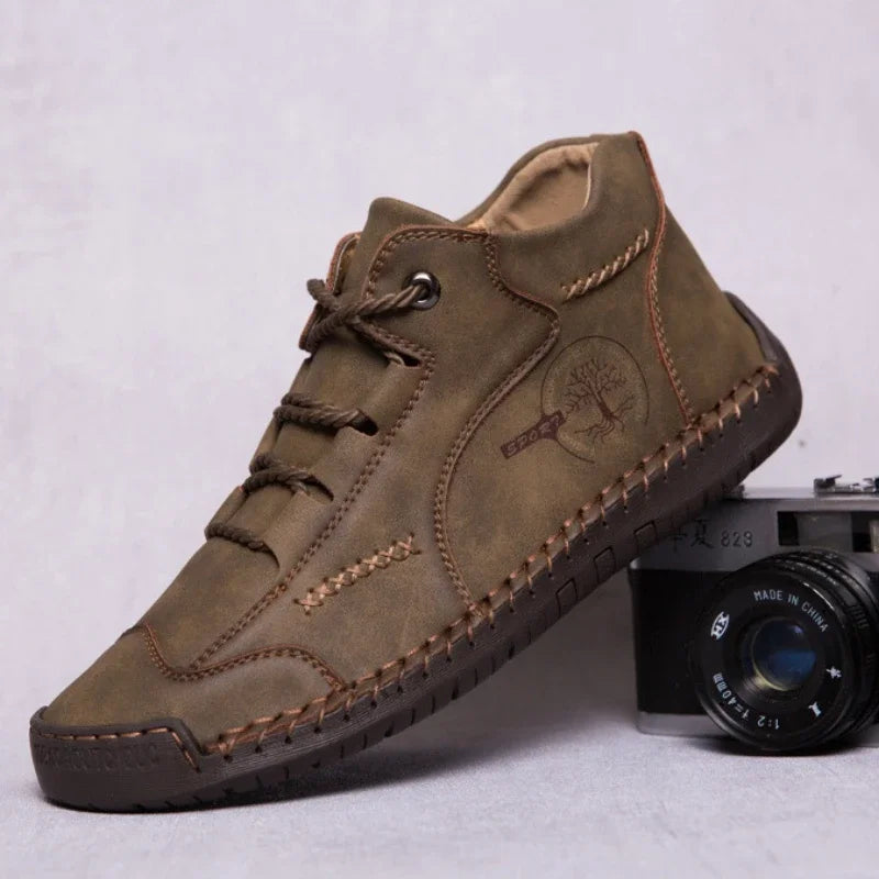 LEDP Retro Men's Ankle Boots – Non-Slip Lace-Up Motorcycle Style