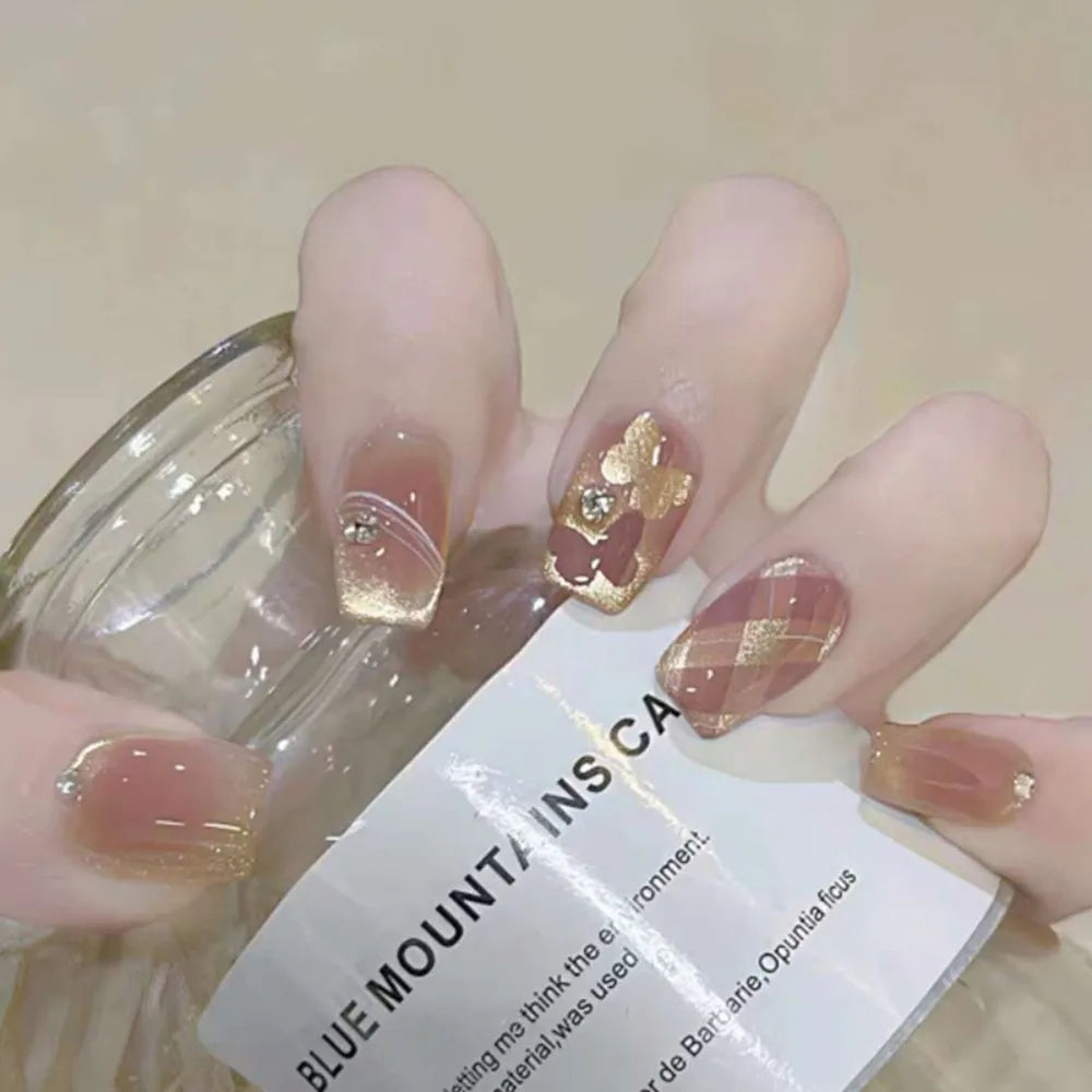 30-Pack Short Ballerina False Nails – French Cat Eye DIY Tips