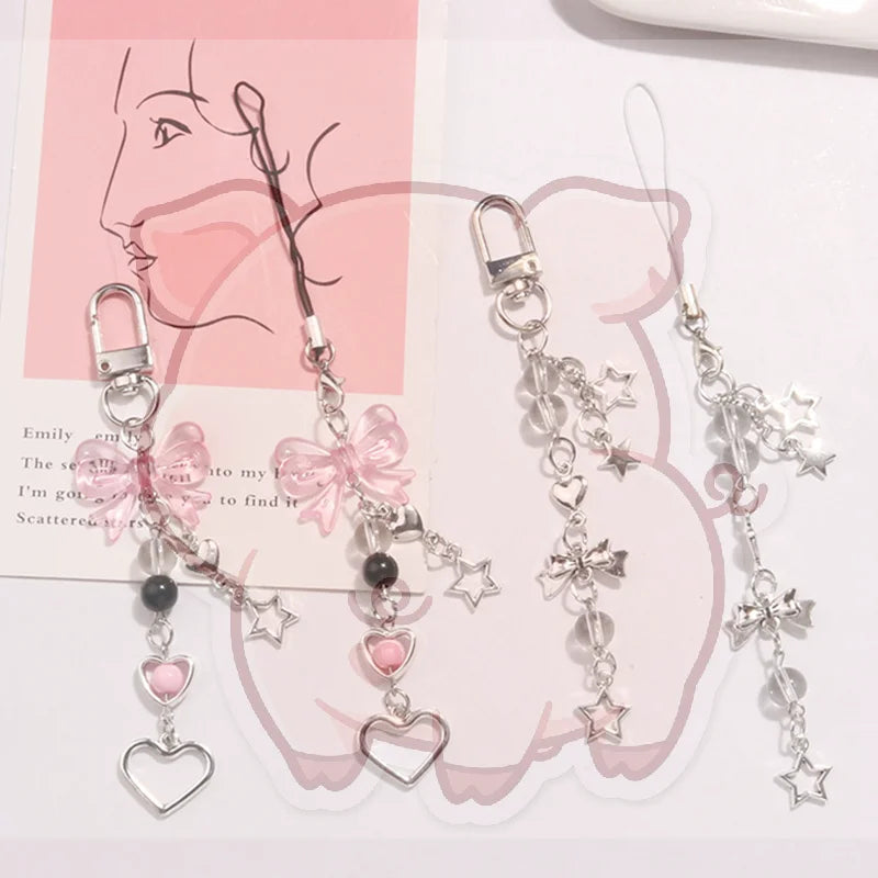 Goth Y2K Phone Charm Keychain – Bow Heart Star Kawaii Pendant