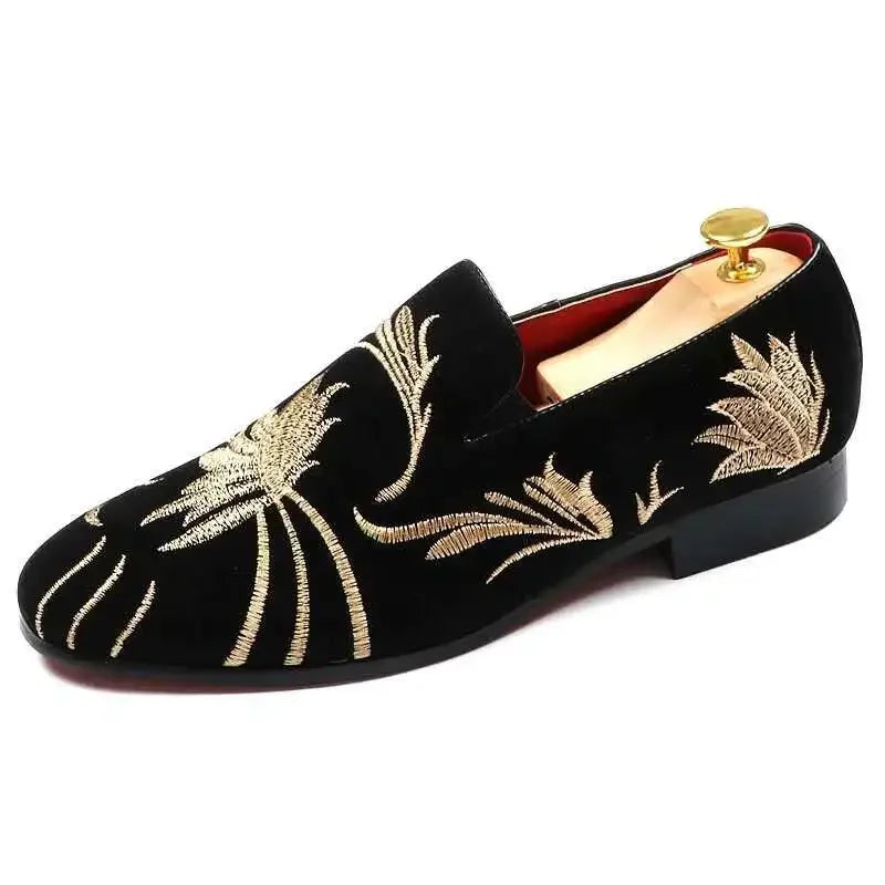 Men's Embroidered Faux Suede Loafers | Slip-On Dress Shoes 38–48