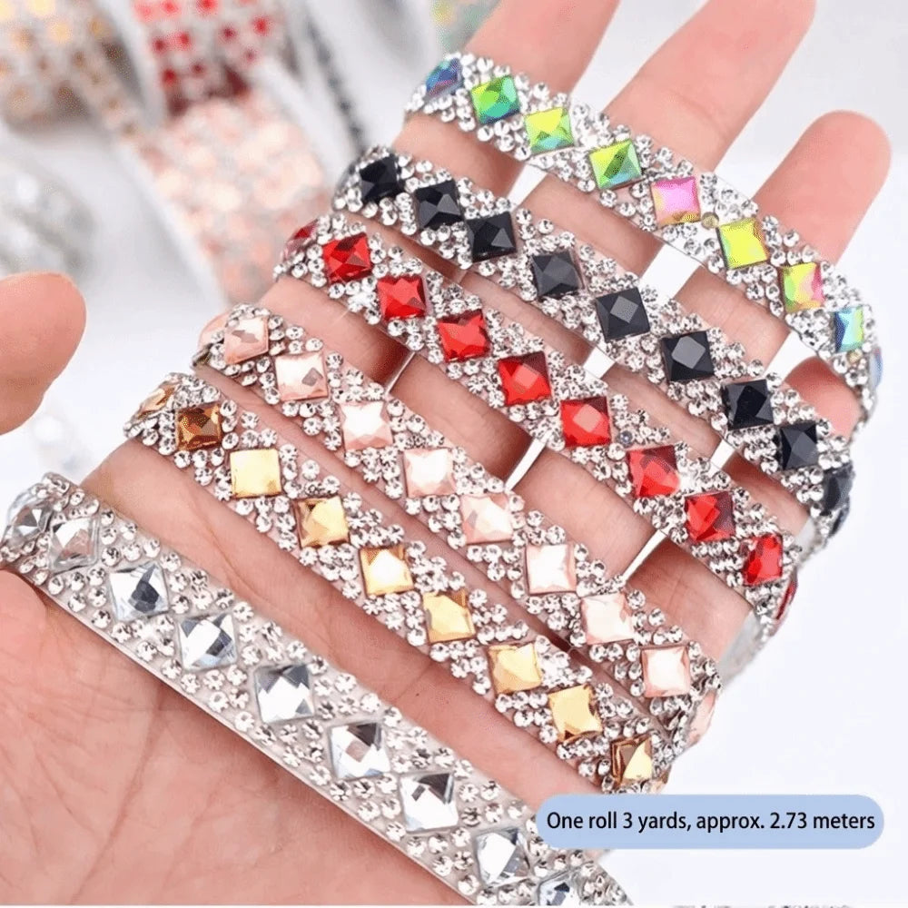 3-Yard Self-Adhesive Square Rhinestone Trim Strip | DIY Craft