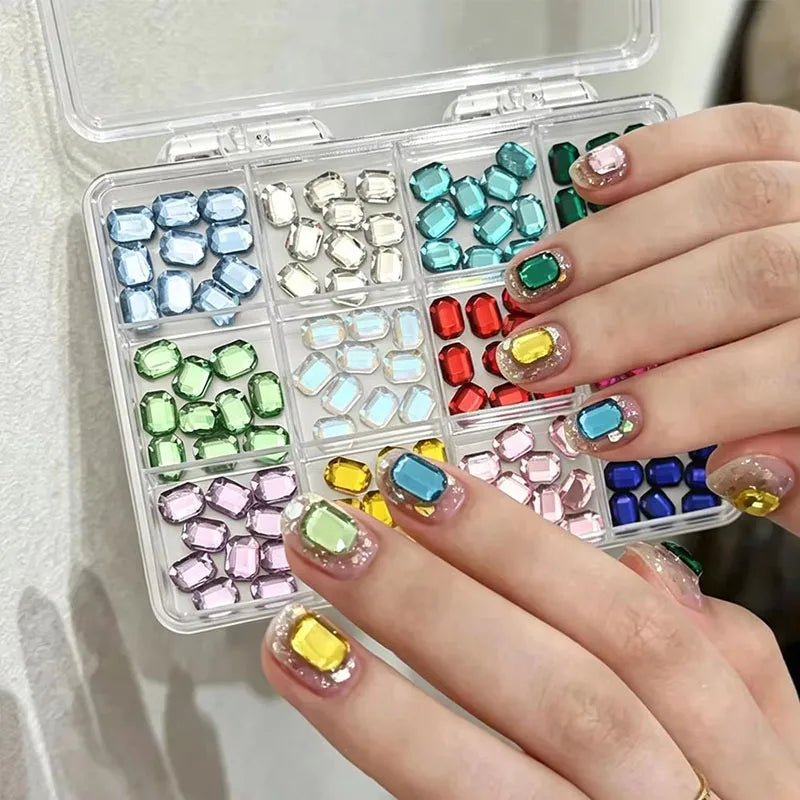 120Pcs K9 Glass Nail Rhinestones – Octagon Flat Back Gems Set