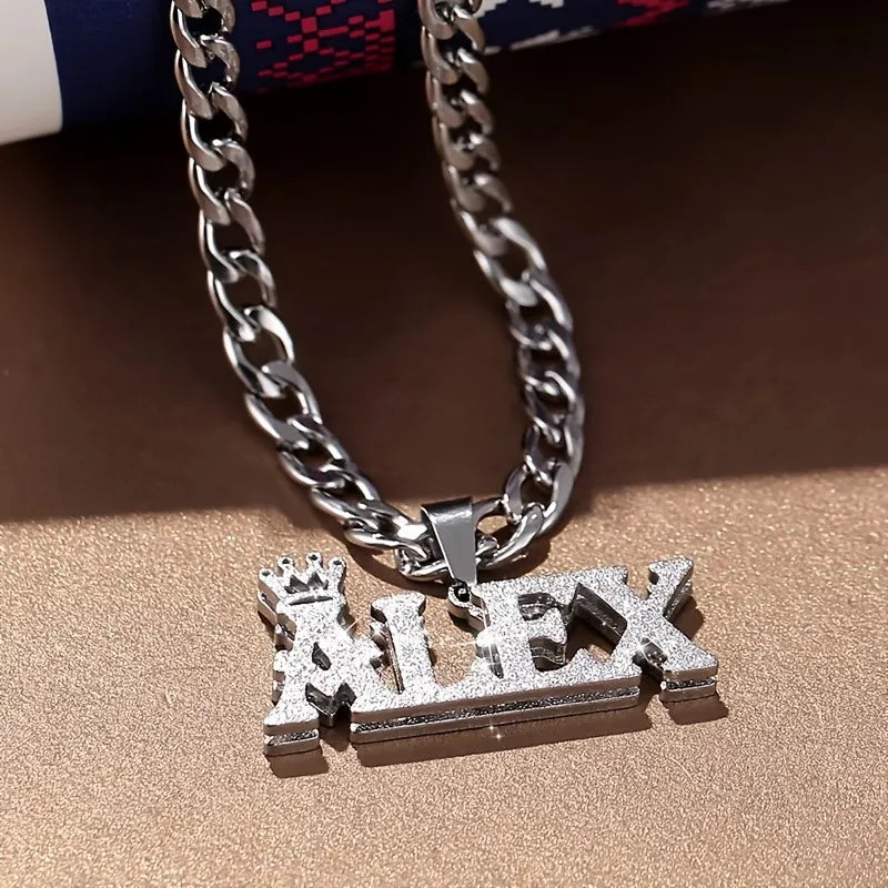 Custom Name Crown Nameplate Necklace | 304 Stainless Steel