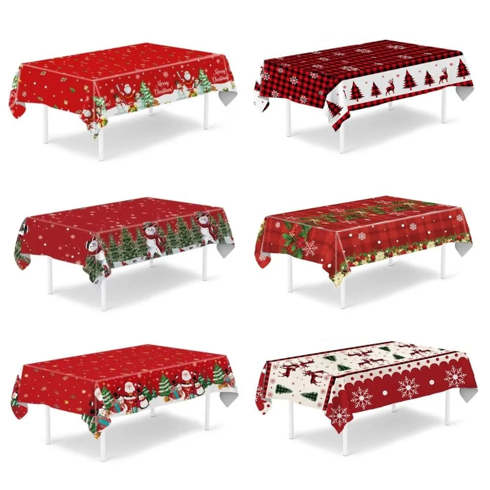 Christmas Disposable Tablecloth – Santa & Elk PE Table Cover