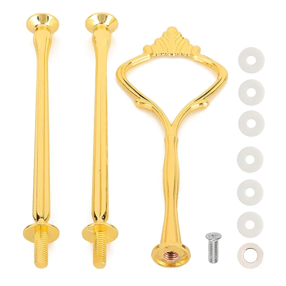 9-Piece Gold 3-Tier Stainless Steel Cake Tray Stand Rack