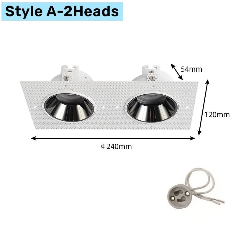 Trimless Square LED Downlight Frame Double Head GU10 MR16