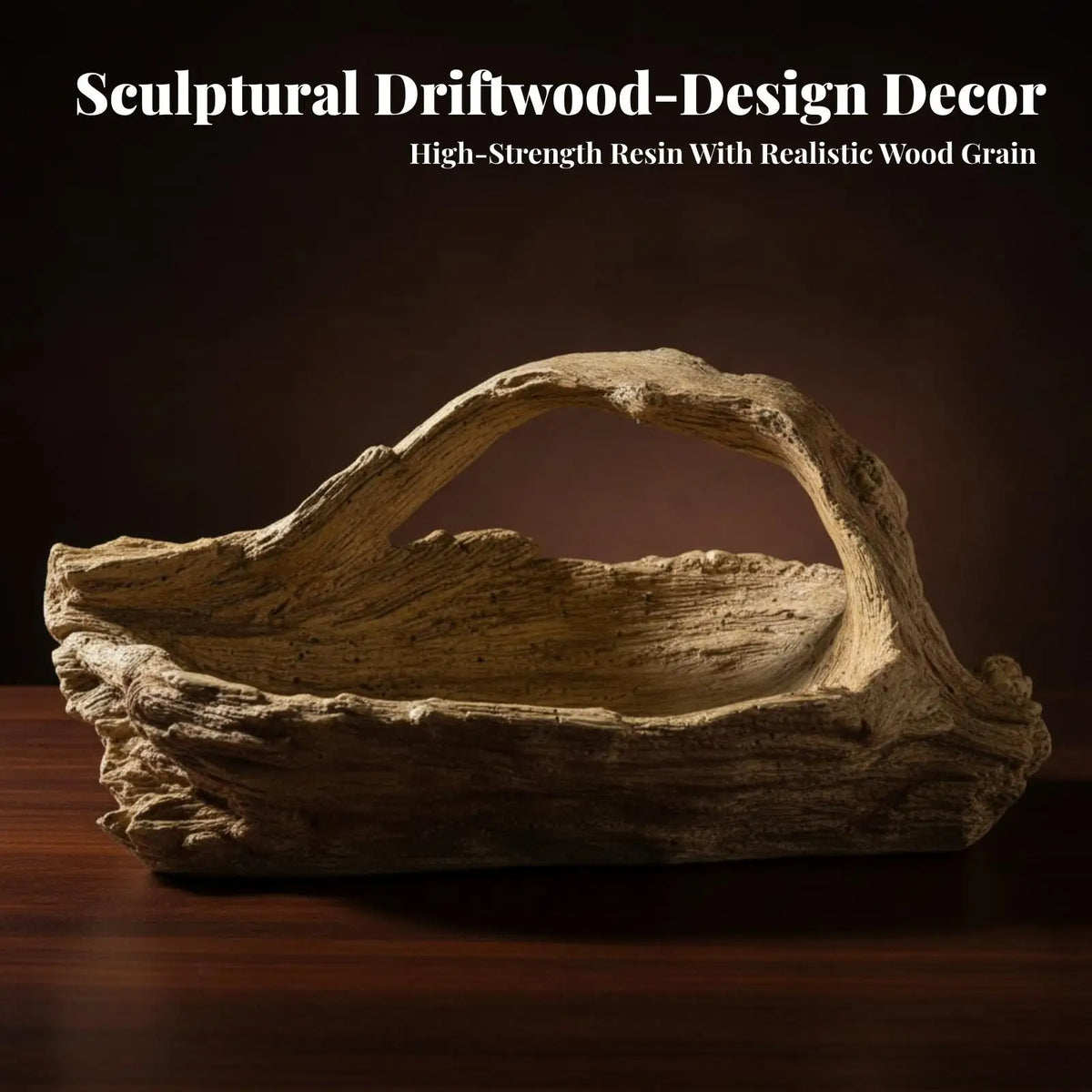 Resin Hollow Log Planter with Handle – Rustic Beige Decor