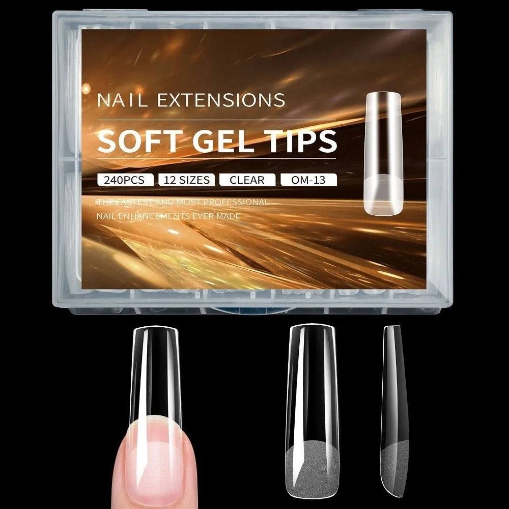 240pcs French Soft Gel Nail Tips – Almond Coffin Square