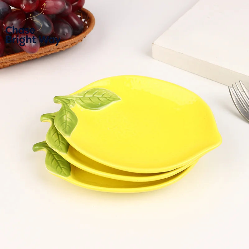 Lemon Shaped Ceramic Snack Plate – Cute Fruit Dish | 6.1"