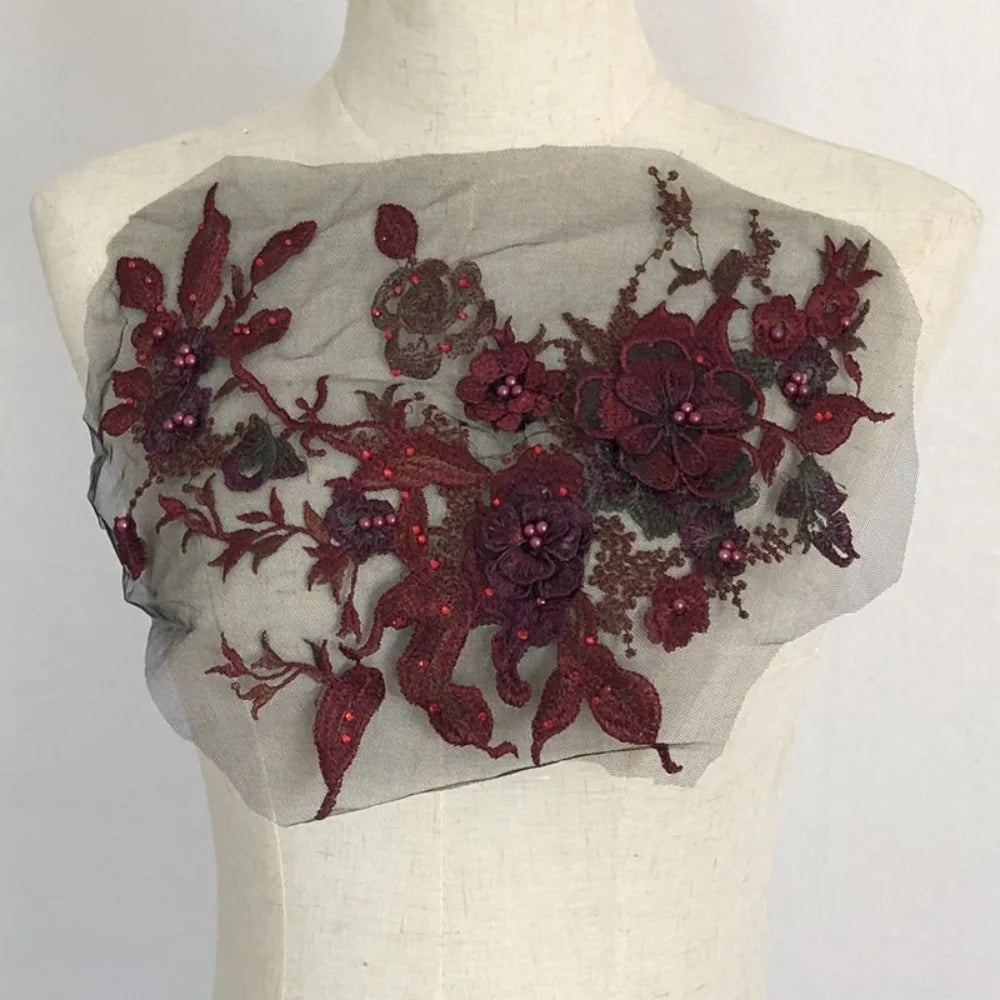 3D Sequined Floral Embroidery Patch – DIY Appliqué 33×26cm