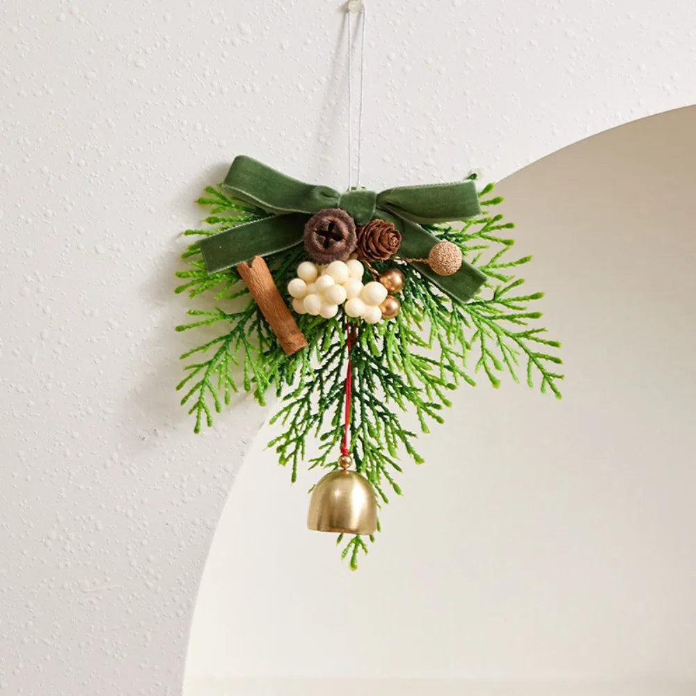 Red Velvet Bow Christmas Bell Ornament | Pine Cone Pendant