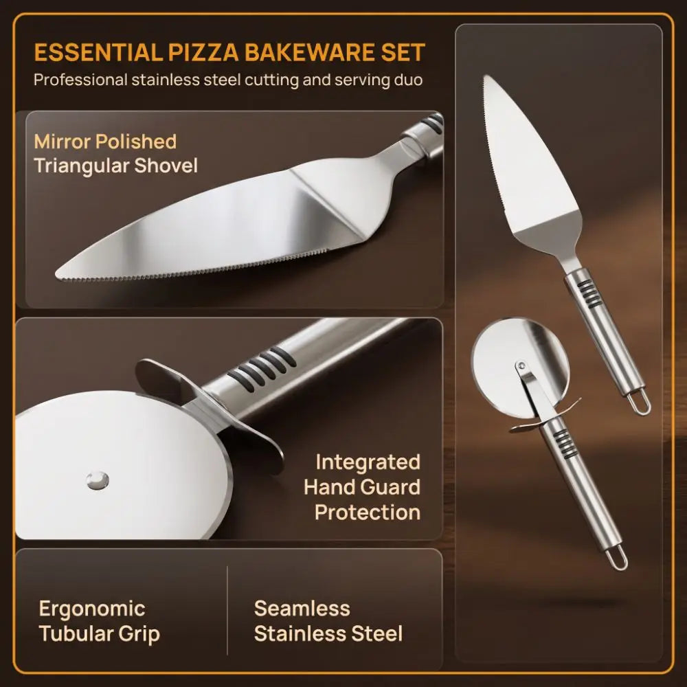 Stainless Steel Pizza Cutter & Spatula Set – 2-Piece Kit