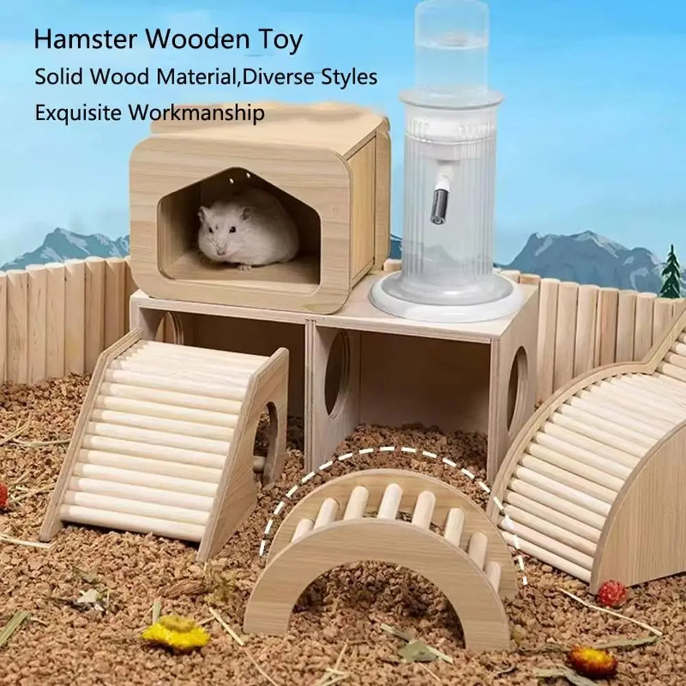 Wooden Hamster Climbing Ladder with Hiding Hole | Cage Decor