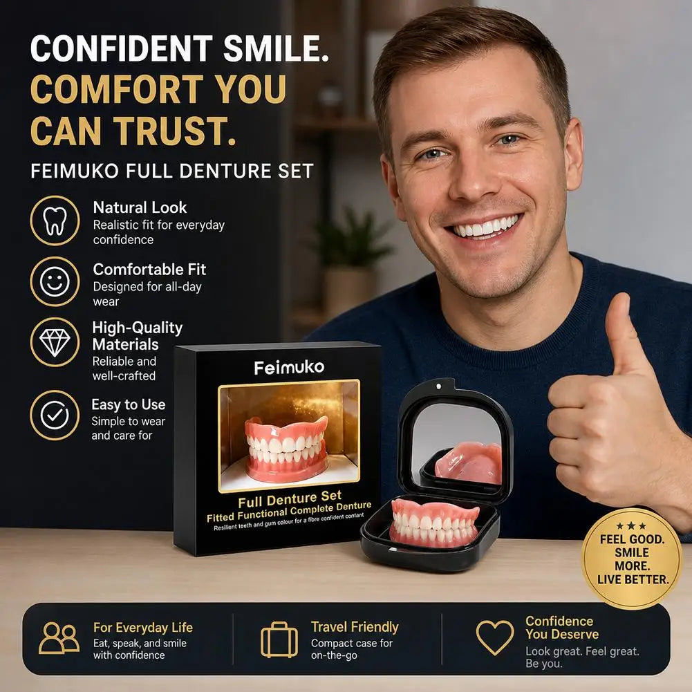 Silicone Instant Dentures Set with Mirror Case | Natural Look