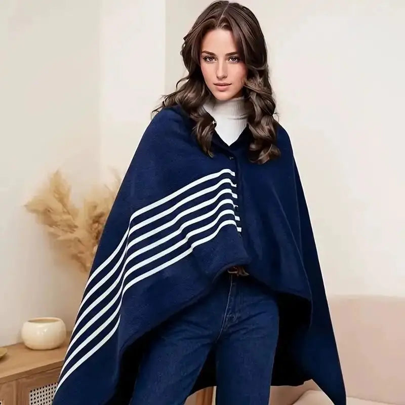 Wearable Plaid Blanket Shawl Wrap with Buttons | Fleece Throw