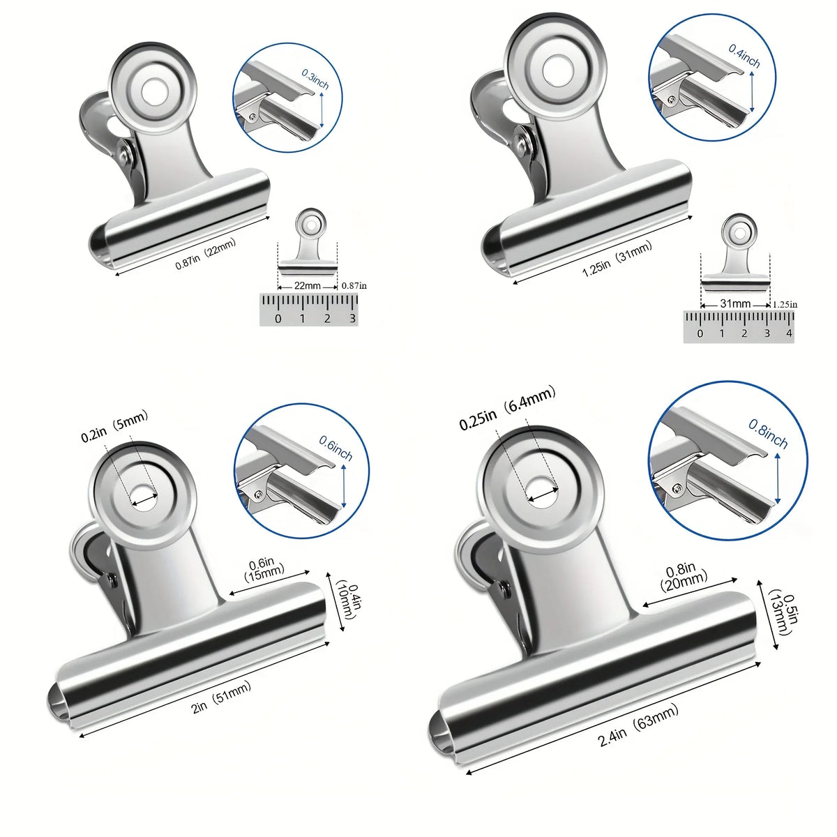 Stainless Steel Food Bag Sealing Clips – 6 or 12 Pack