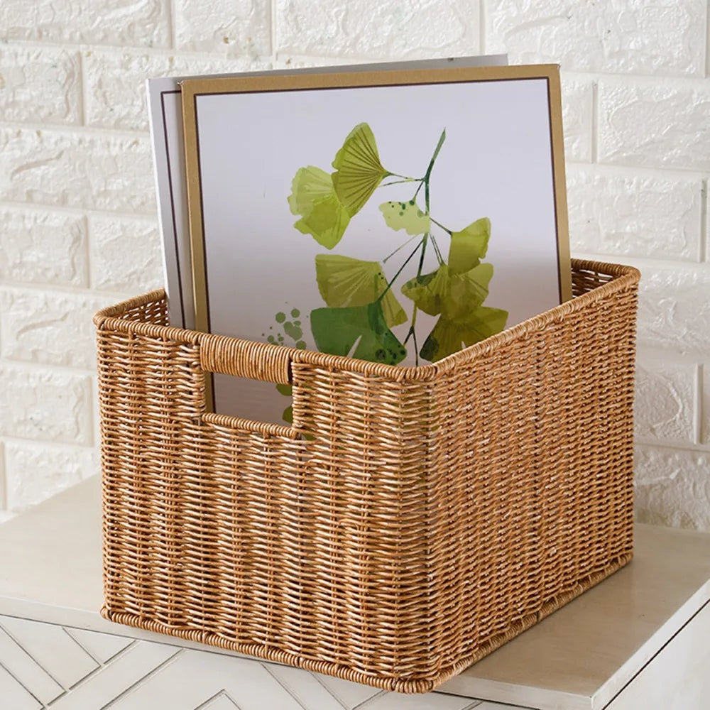 Woven Look Storage Basket with Handles – Home Organizer