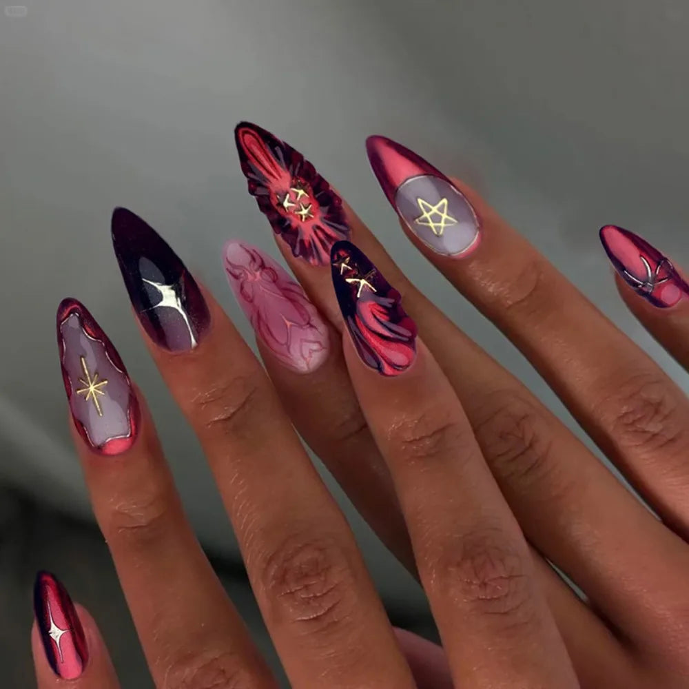 24-Pack Almond French Press-On Nails | Cherry Y2K Nail Tips
