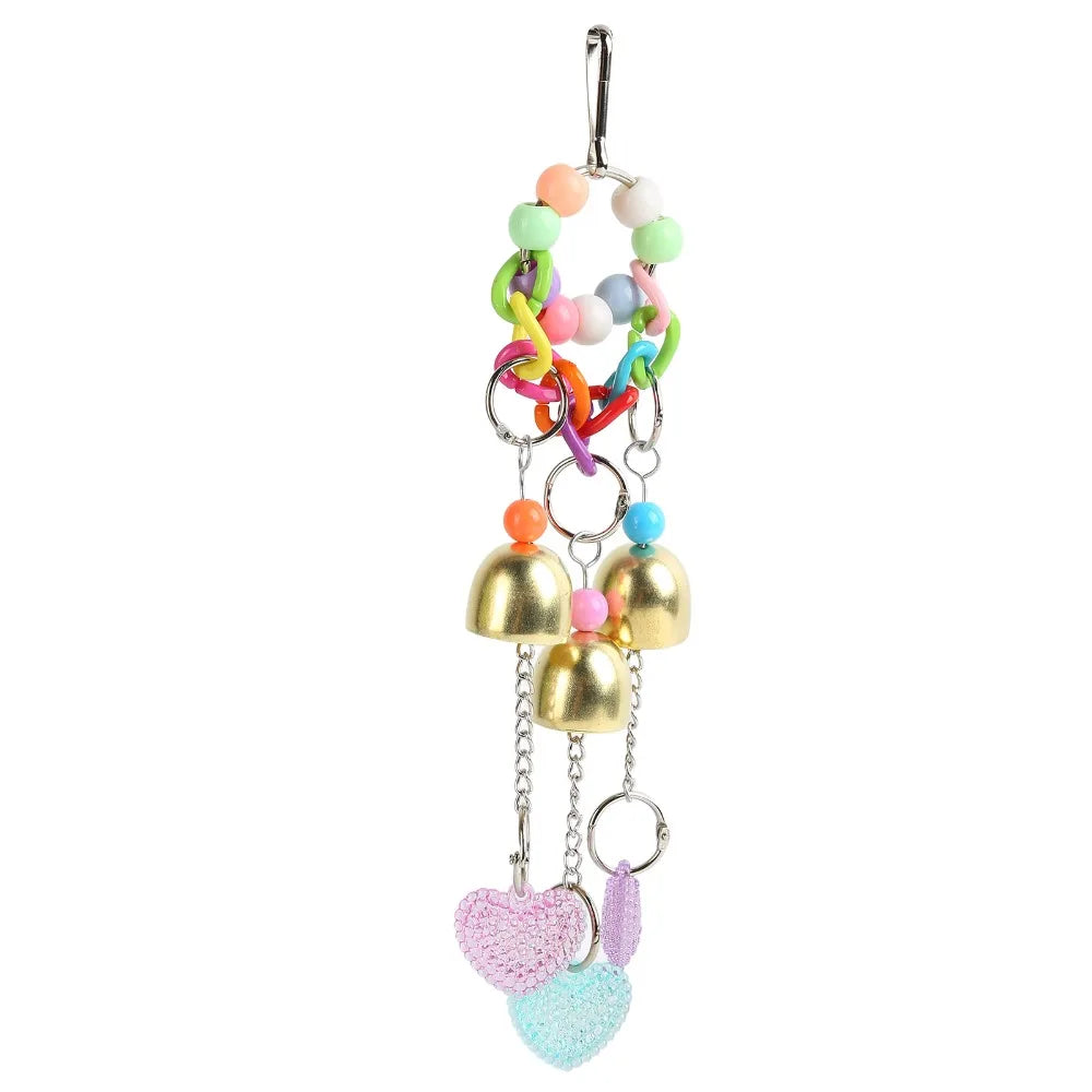 Colorful Bird Bell Chew Toy – Acrylic & Copper Cage Swing