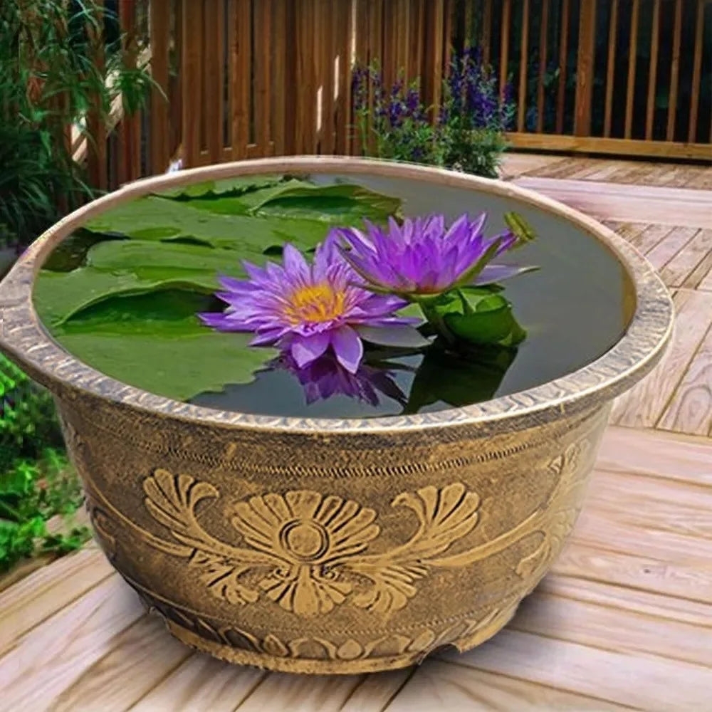 Resin Lotus Planter Pot 7.5L – Copper Bronze Retro Flower Pot