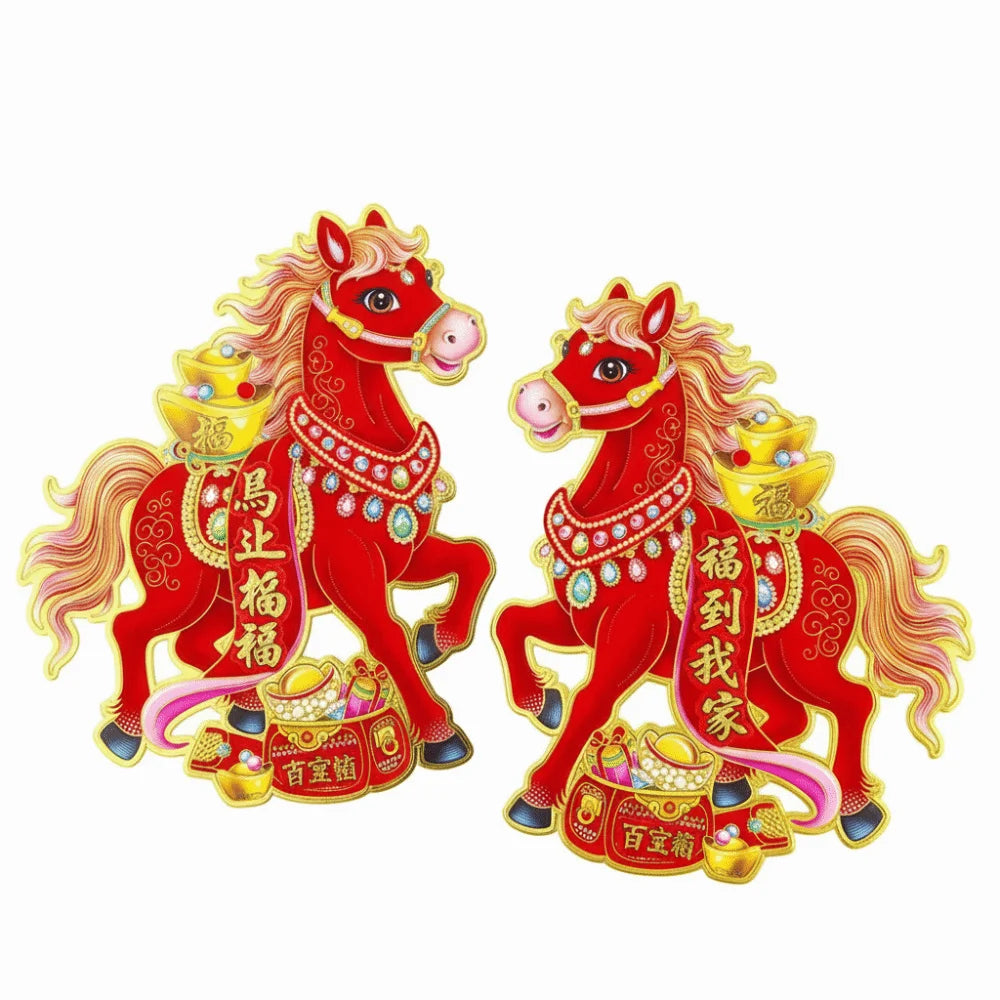 3D Flocking Horse Lunar New Year 2026 Spring Festival Stickers
