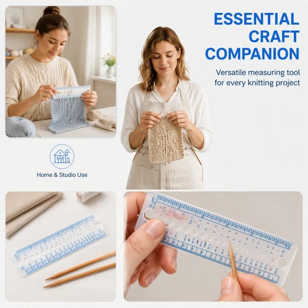 3-Pack Knitting Needle Gauge Ruler & Circle Template Set