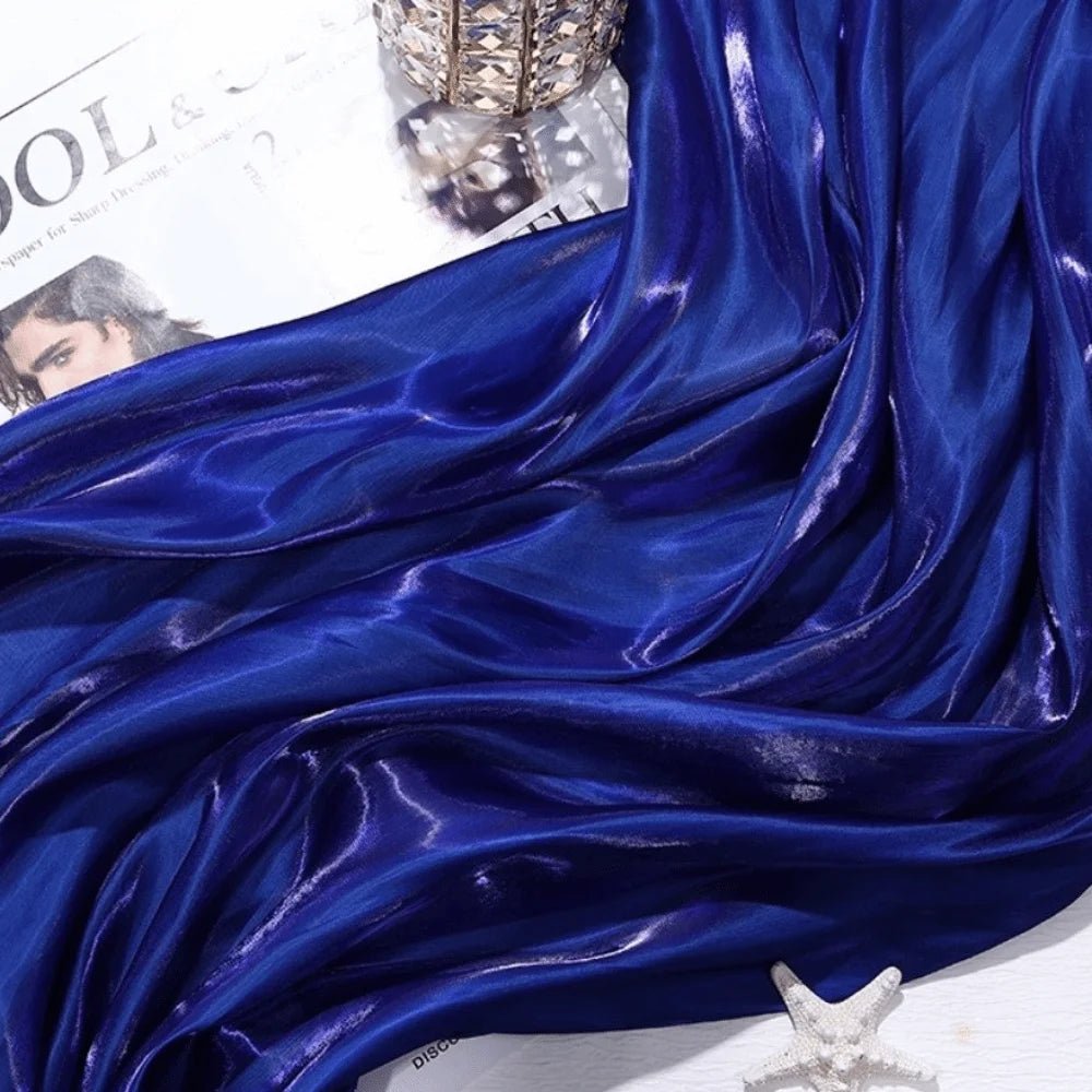 Reflective Liquid Satin Fabric – Metallic Water Gloss Texture