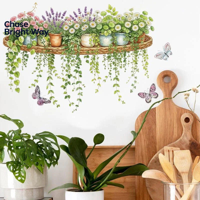 Potted Green Plant Wall Decal – Waterproof Self-Adhesive Sticker