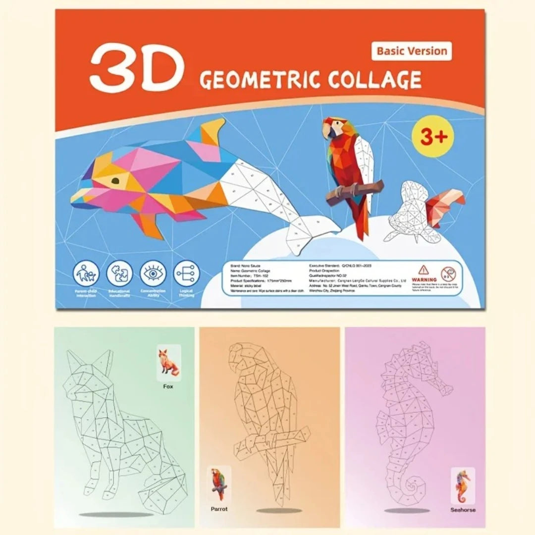 Kids Geometric Collage Puzzle Stickers – Animal Learning Toy