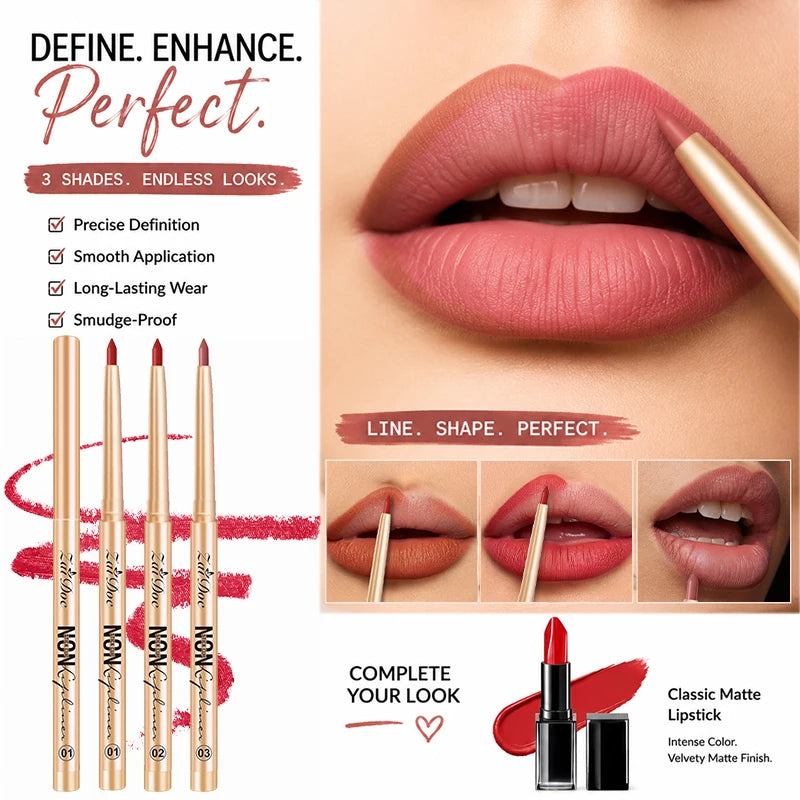 ZaiDoc 3-Color Lip Liner Set – Waterproof Smudge-Proof Pencil