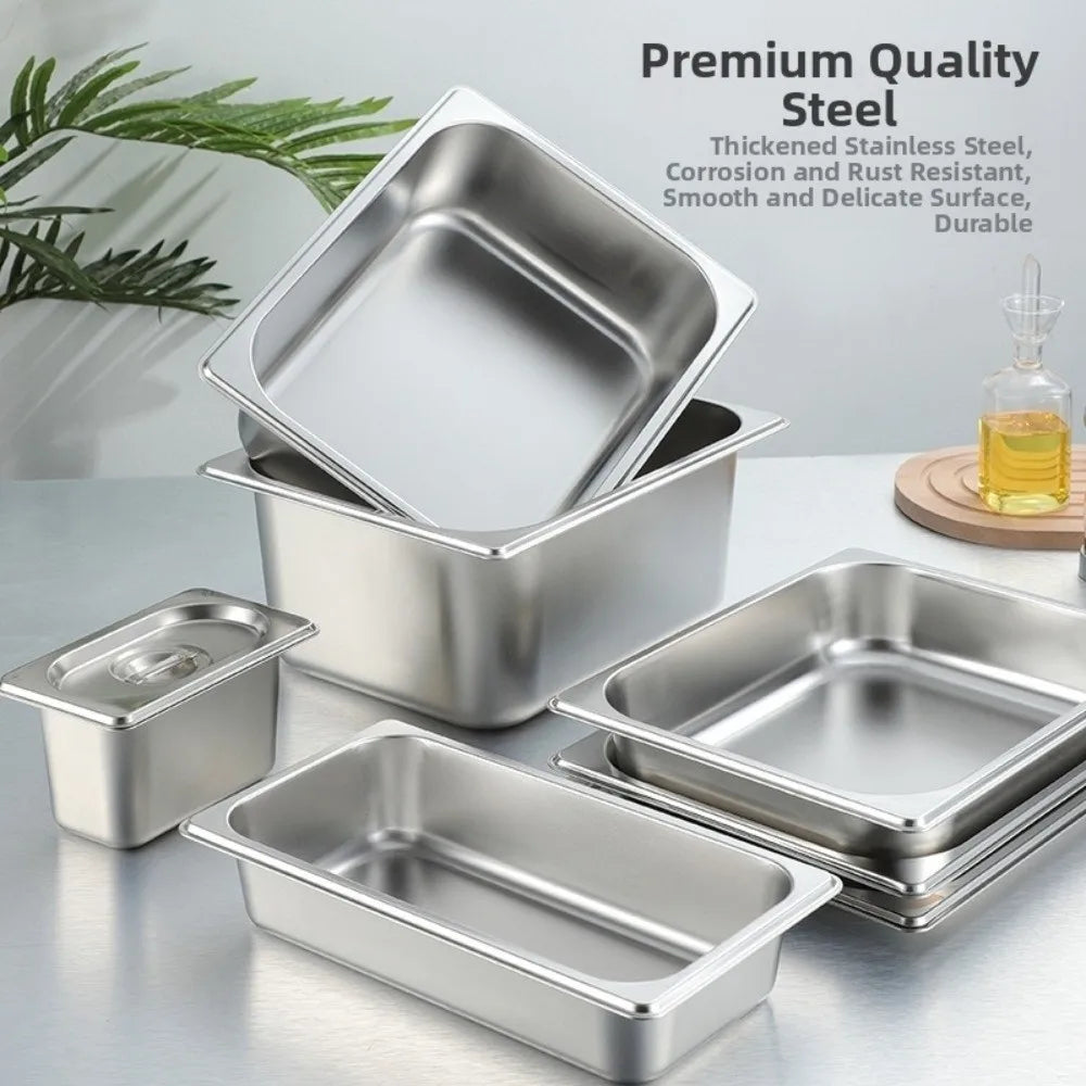 Stainless Steel GN Food Pan with Lid – 32.5×26.5 cm Tray