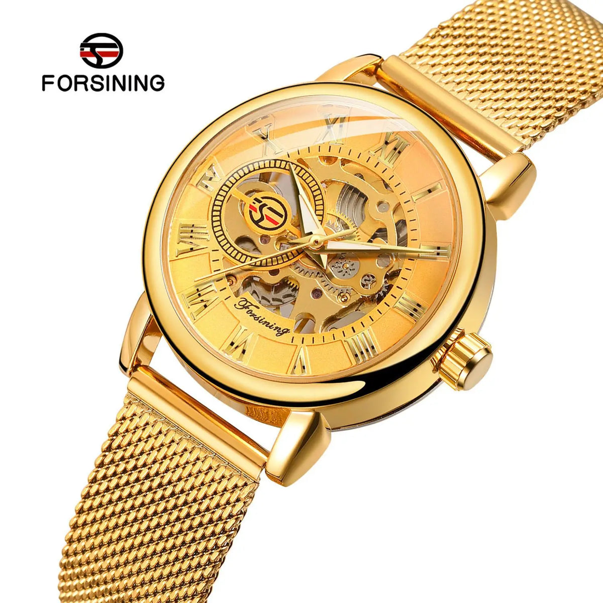 Women's Rose Gold Mechanical Watch – Mesh Band & Roman Dial