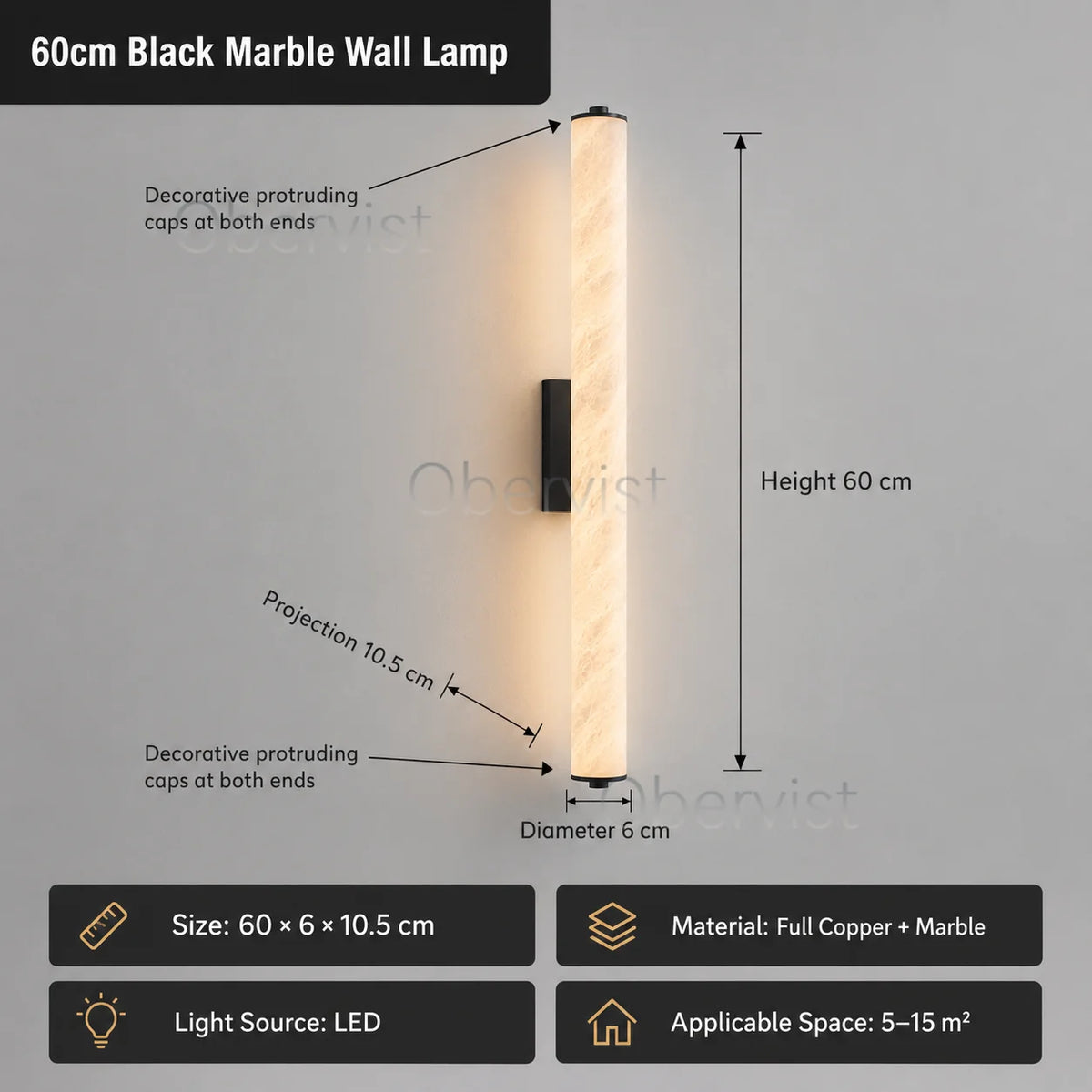 Snowflake Marble LED Wall Sconce | Copper Accent Light