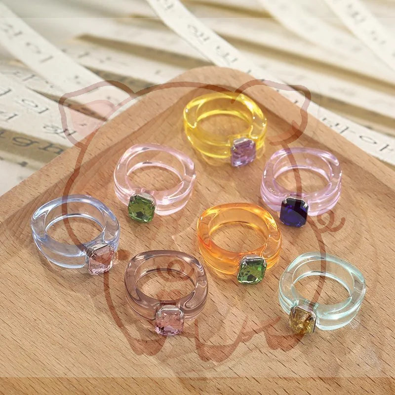 Y2K Chunky Resin Ring – Candy Color Rhinestone Fashion Jewelry