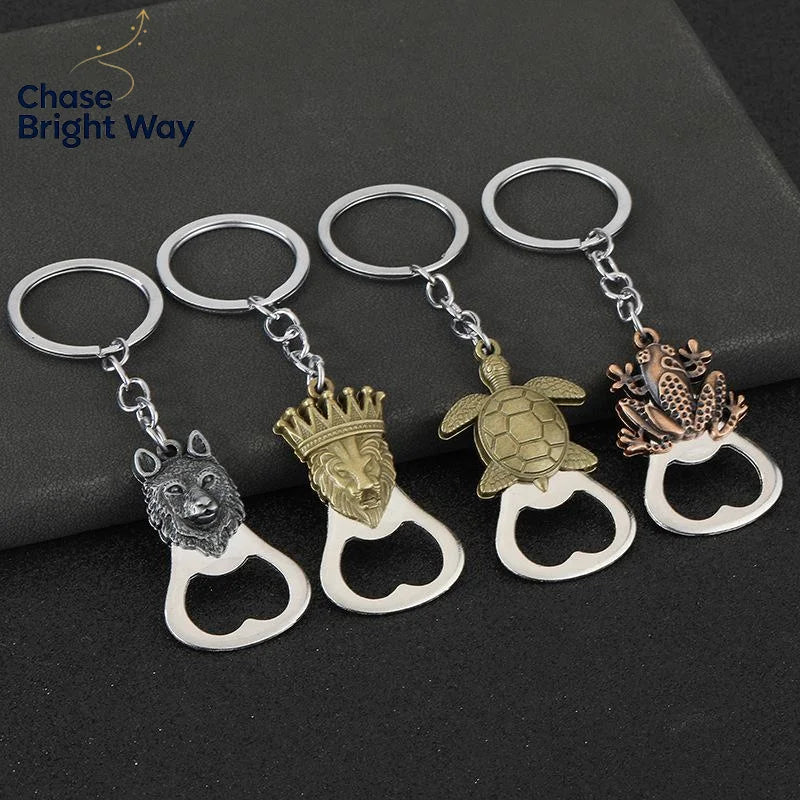 Vintage Animal Keychain Bottle Opener – Wolf Lion Turtle Frog