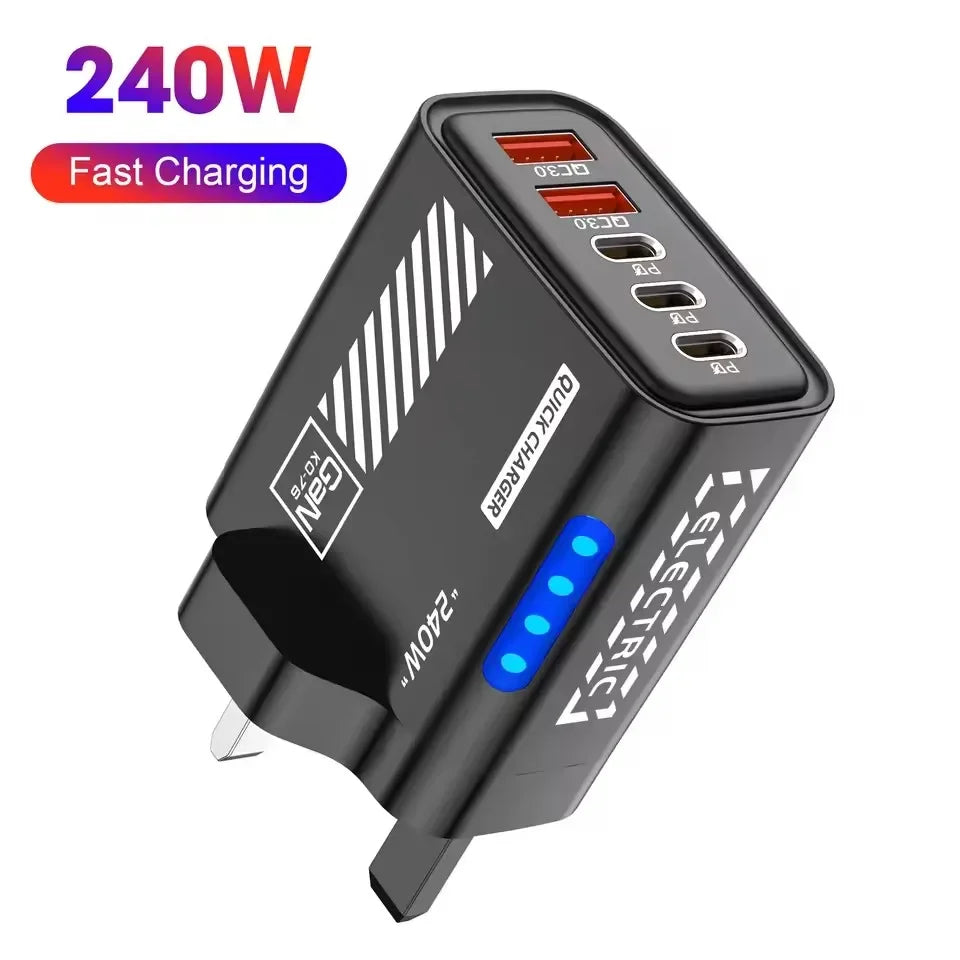 5-in-1 GaN Wall Charger 120W | 2 USB-A + 3 USB-C Fast Charge