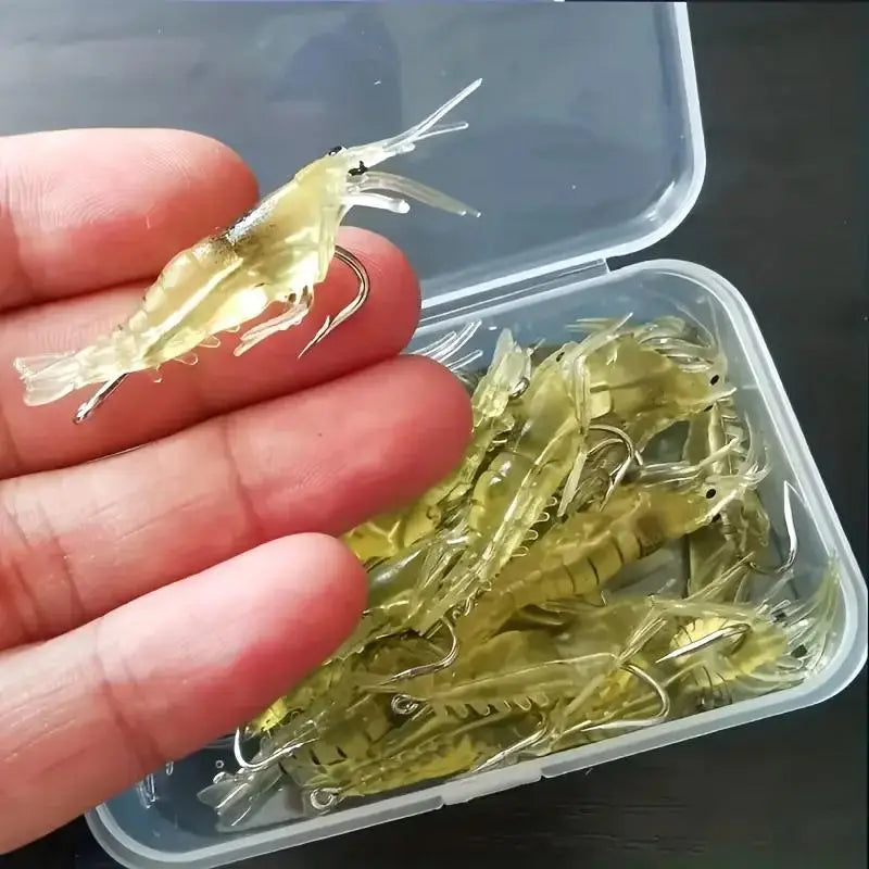 20-Pack Soft Silicone Shrimp Fishing Lures with Jig Hooks