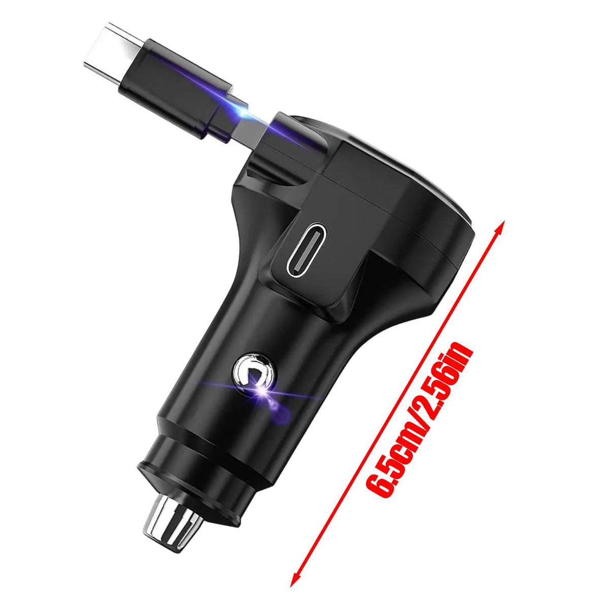 60W USB-C Car Charger with Retractable Cable & Dual Ports