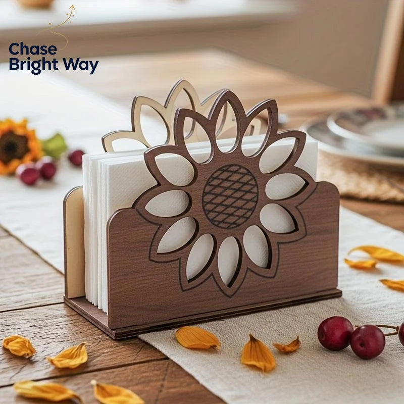 Sunflower Wooden Napkin Holder – Decorative Table Organizer