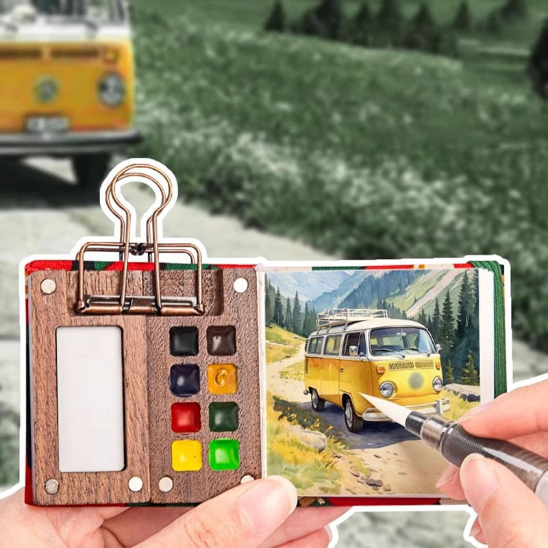 Mini Walnut Wood Watercolor Palette | Portable Travel Paint Box