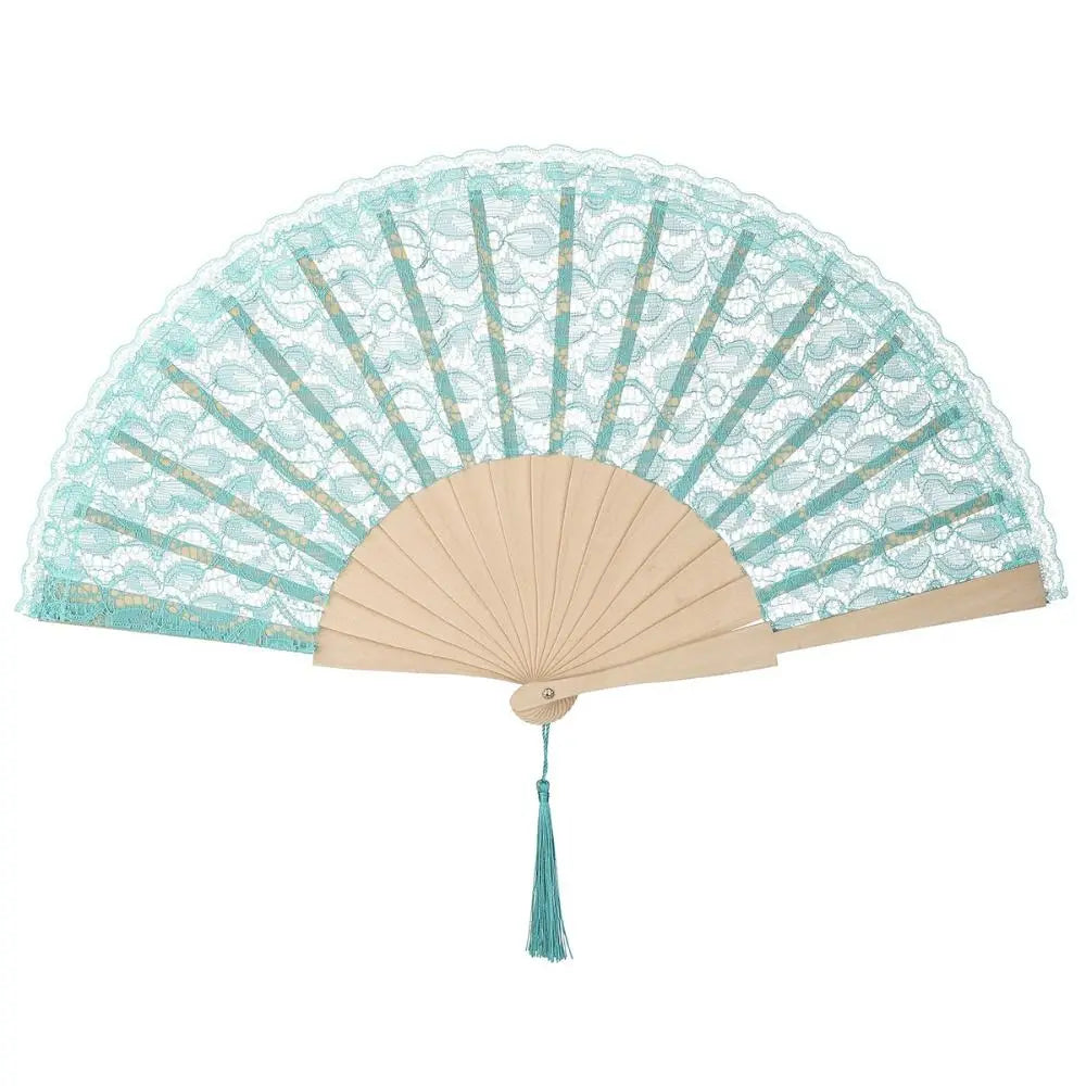 Vintage Chinese Lace Folding Fan – Floral Wood Hand Fan & Tassel