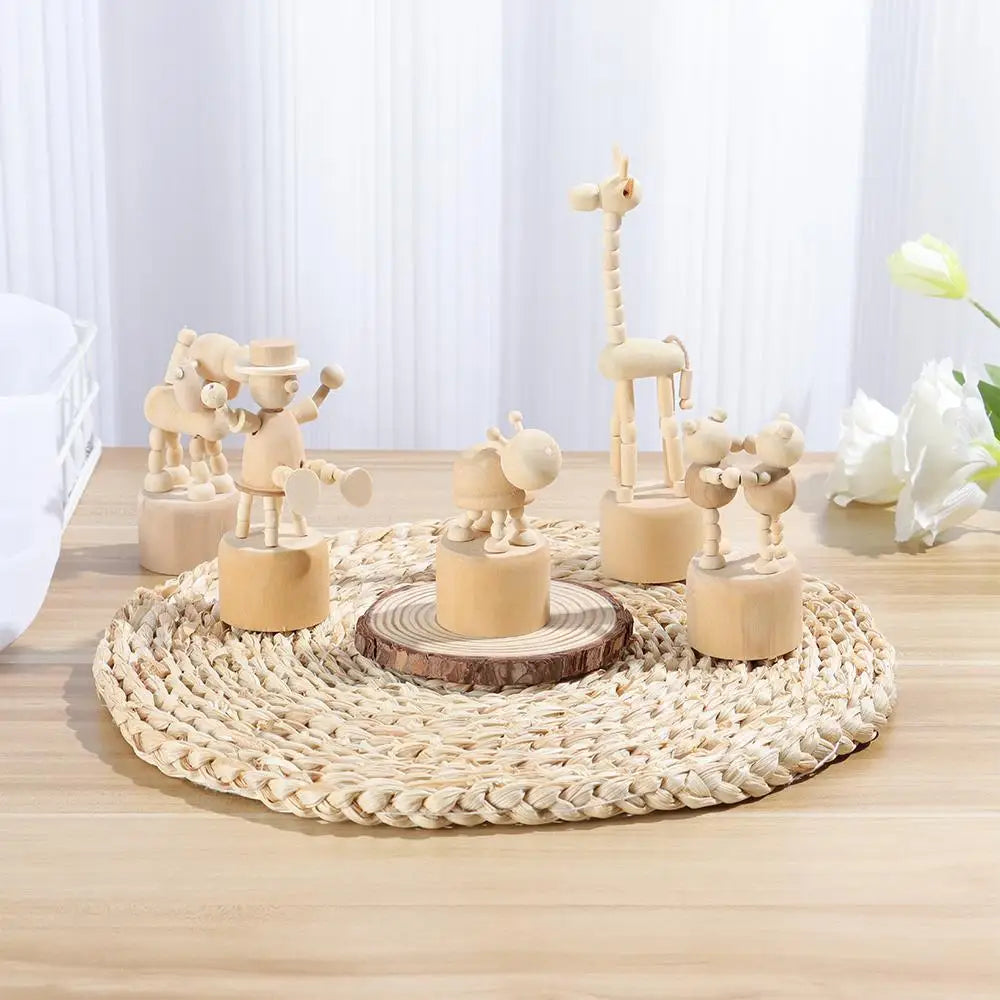 Wooden Animal Puppet Figurine – Mini Desktop Decor Ornament