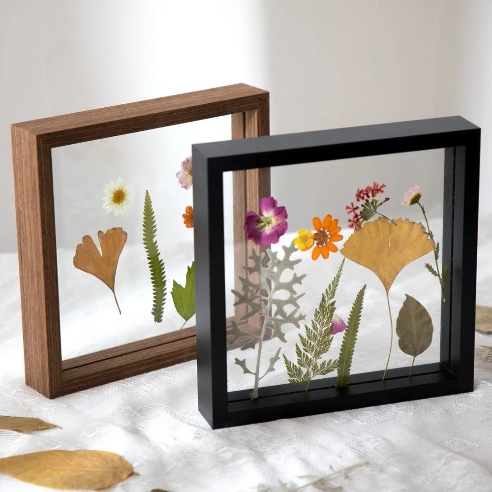Double-Sided Glass Pressed Flower Frame | 6in 8in 10in Wood Black