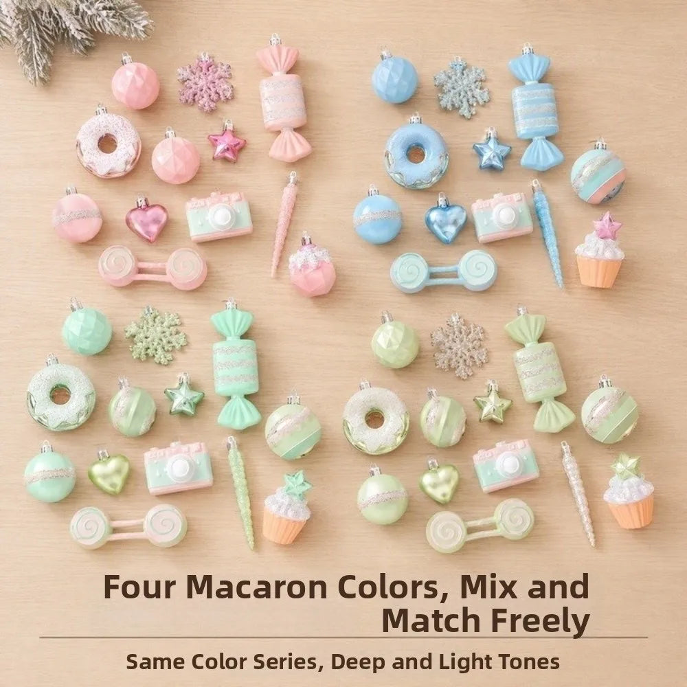 Macaron Christmas Ornament Set – Shatterproof Pastel Baubles