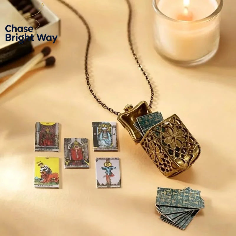 Tarot Locket Necklace with 22 Mini Major Arcana Cards